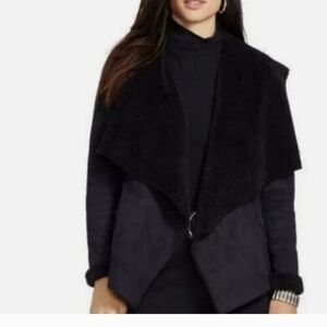 Lauren Ralph Lauren Faux Shearling Sherpa  Drape Front Jacket Size M